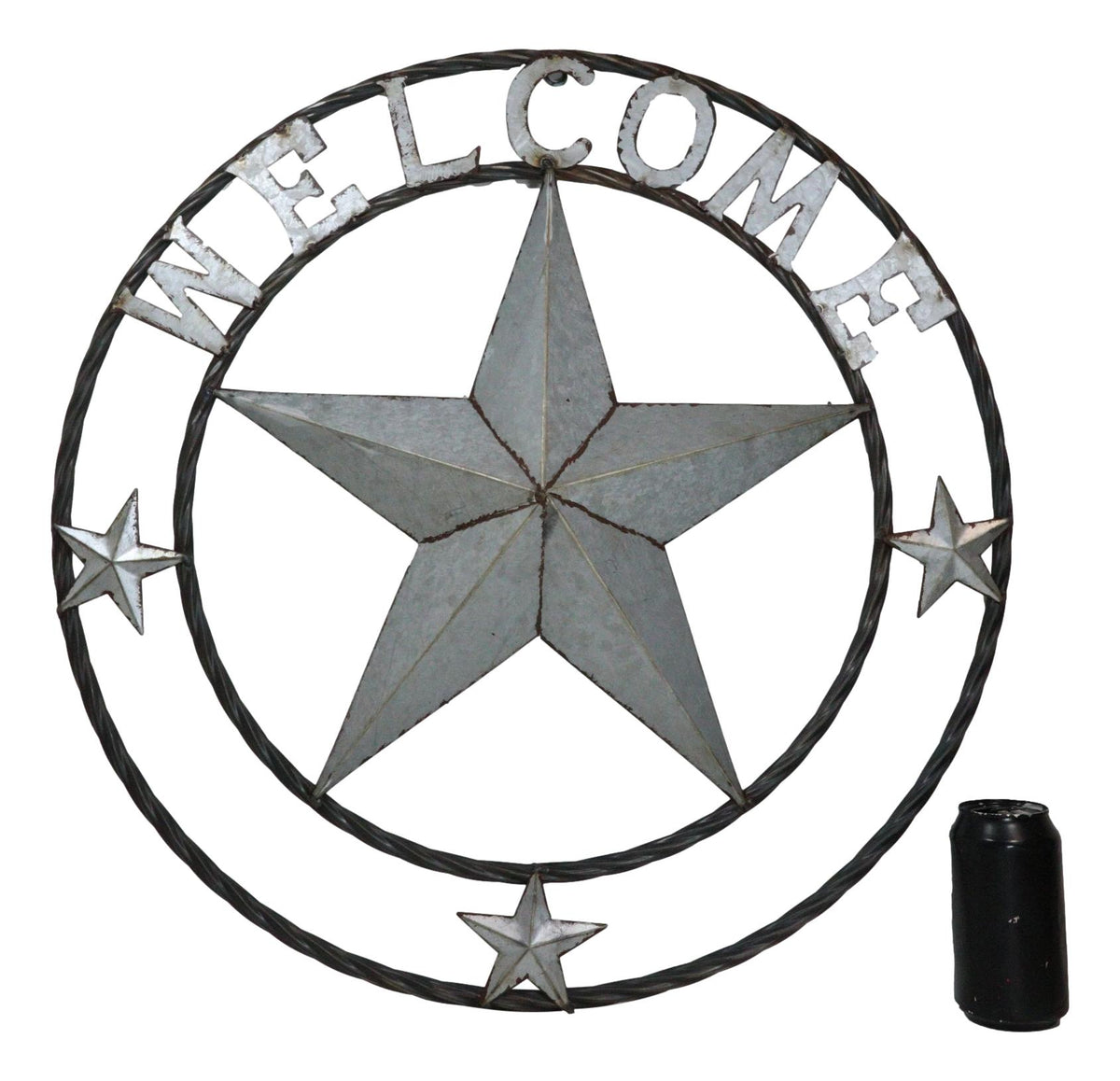 Large 24"D Rustic Western Lone Star Welcome Galvanized Metal Wall Circle Sign