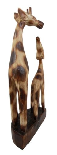 Balikraft Balinese Wood Handicraft Solo Mother Giraffe With Calf Family Figurine