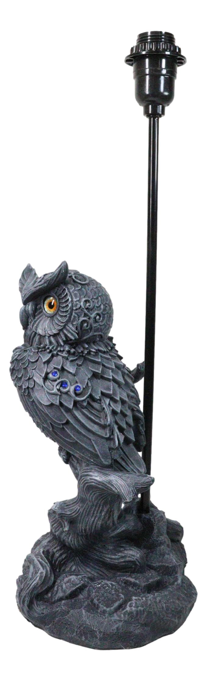 Wisdom of The Woods Mystical Bejeweled Owl Perching On Tree Branch Table Lamp