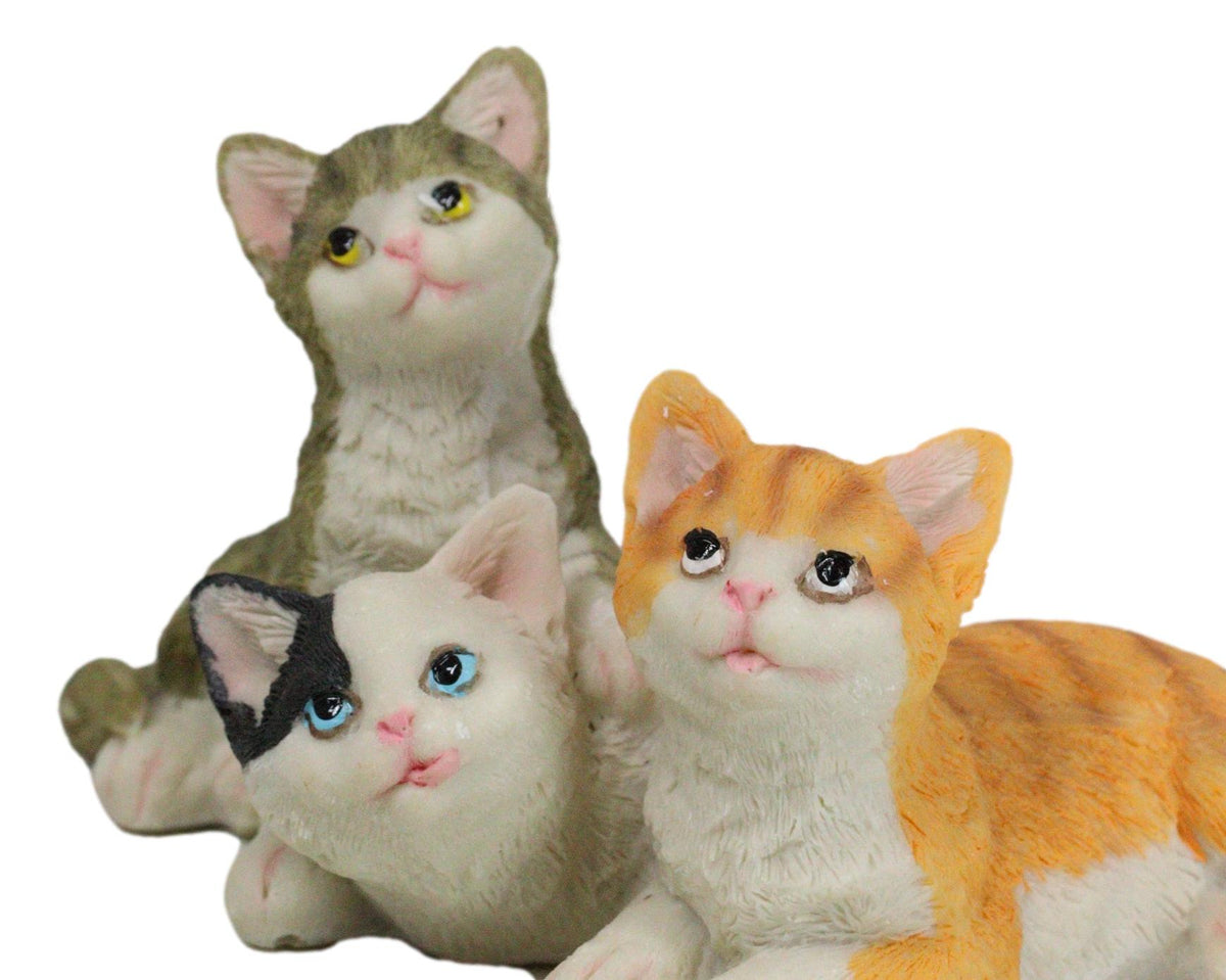 Lifelike Adorable 3 Calico Grey Tabby Colorful Kitten Cats Cuddling Figurine