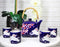 Blue Sakura Cherry Blossoms With Rabbit Hexagonal Teapot With 4 Tea Cups Set