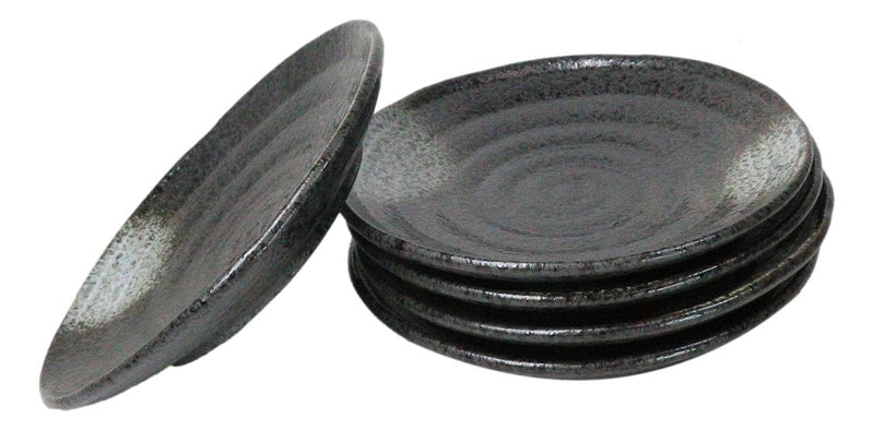 Pack Of 5 Ceramic Charcoal Grey Tone Hakumu Porcelain Round Dinner Plates 8.75"D