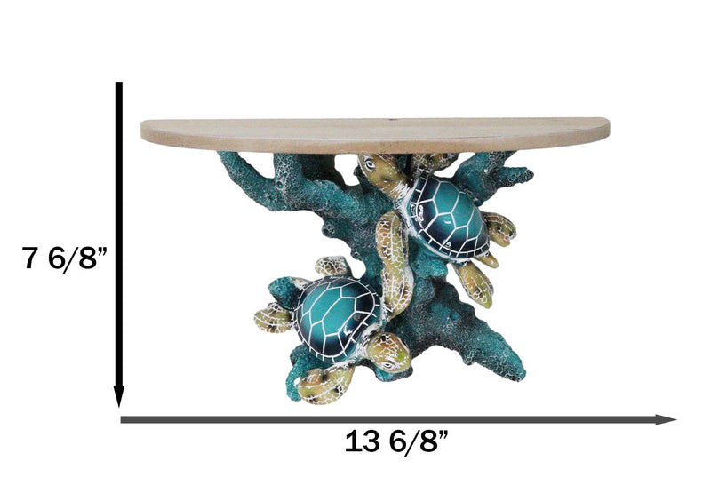 Marine Blue Sea Turtles Swimming by Ocean Corals Floating Wall Bracket Shelf