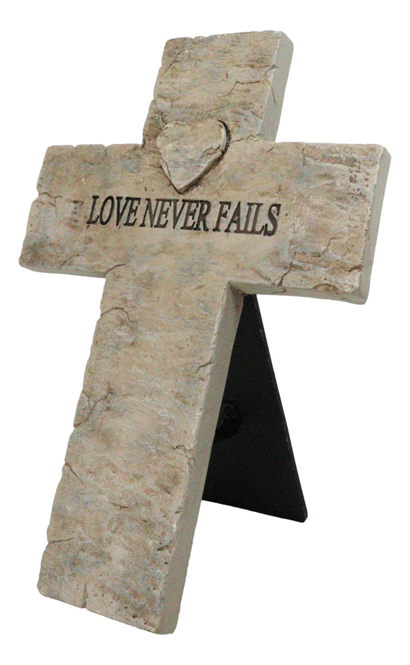 Rustic Inspirational Tuscany Vintage Love Never Fails Heart Relief Wall Cross
