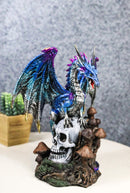 Metallic Blue Dragon with Purple Spikes Perching On Oversized Skull Figurine
