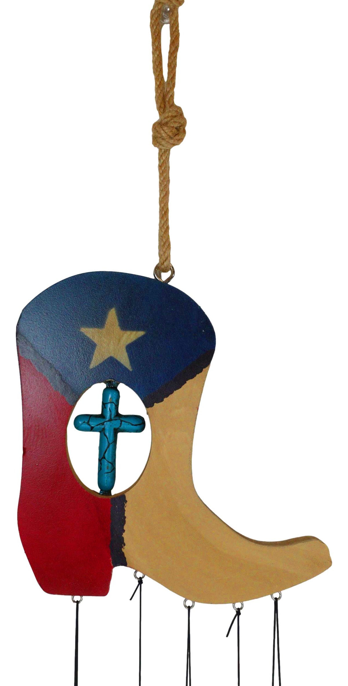 Pack of 2 Western Star Texas State Flag Cowboy Boot Turquoise Cross Wind Chimes - Ebros Gift