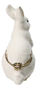 White Easter Bunny Rabbit Pewter Austrian Crystals Jeweled Trinket Jewelry Box