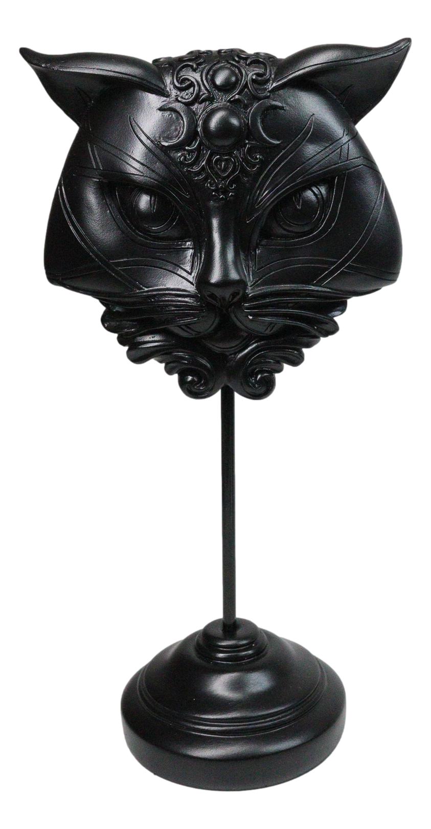 Wicca Black Sacred Cat Moon Masque Ornament On Pole Stand Or Wall Sculpture