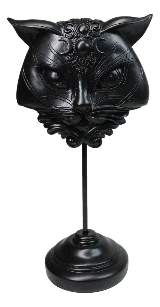 Wicca Black Sacred Cat Moon Masque Ornament On Pole Stand Or Wall Sculpture