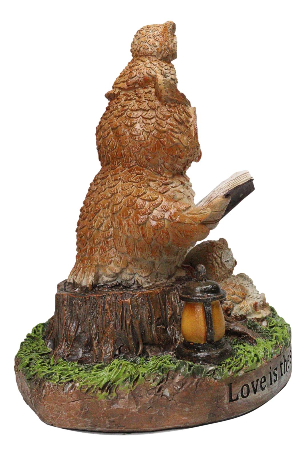 Bedtime Story Owl Mother & Owlets Figurine Owl Family Reading Book by Tree Stump