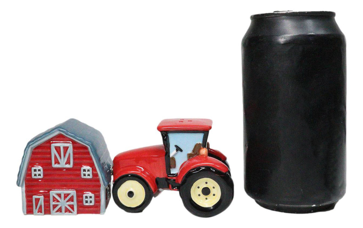 Ceramic Agricultural Country Farm Red Barn And Tractor Salt And Pepper Shakers