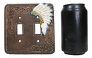 Set of 2 Faux Leather Tribal Indian Chief Headdress Double Toggle Switch Plates