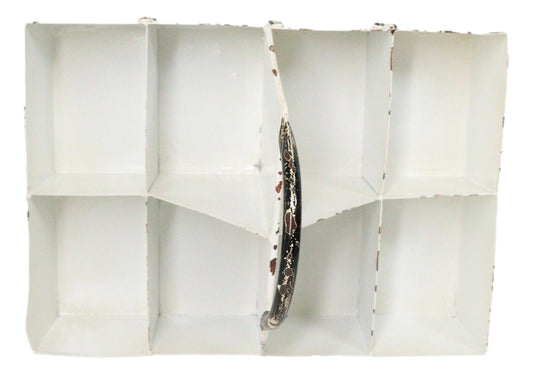 White Vintage Distressed Metal 8 Divided Section Seeding Tray Planter Pot 14"L