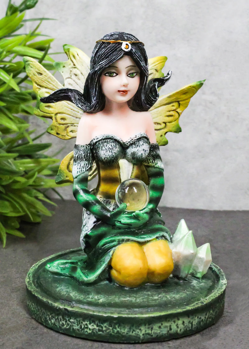 Kneeling Bumblebee Spring Fairy With Crystal Ball On Garden Mini Figurine