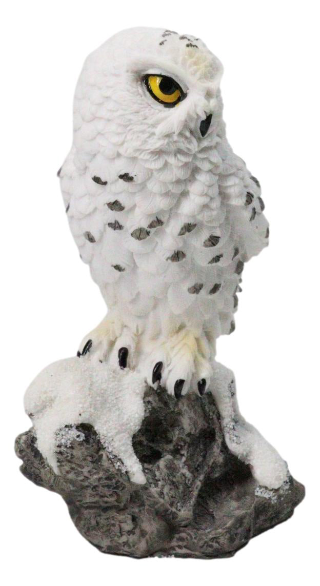 Tundra Forest Lone Snow White Owl Perching On Tree Branch Figurine 5"H