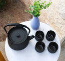 Black Modern Straight Edge Tetsubin Cast Iron Teapot 33oz And 4 Tea Cups Set