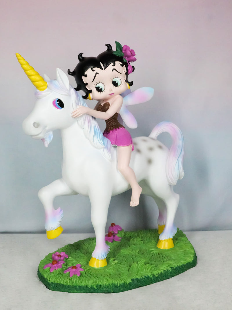 Lady Of Enchantment Pink Sweet Betty Boop Fairy With Rainbow Unicorn Figurine