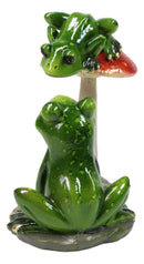Love Affair Green Pond Frogs Couple in Courtship by Toadstool Mushrooms Figurine