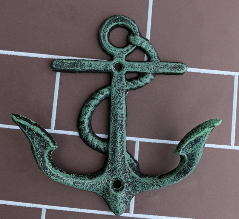 Pack of 2 Cast Iron Rustic Verdigris Sailor Ocean Ship Anchor Double Wall Hooks