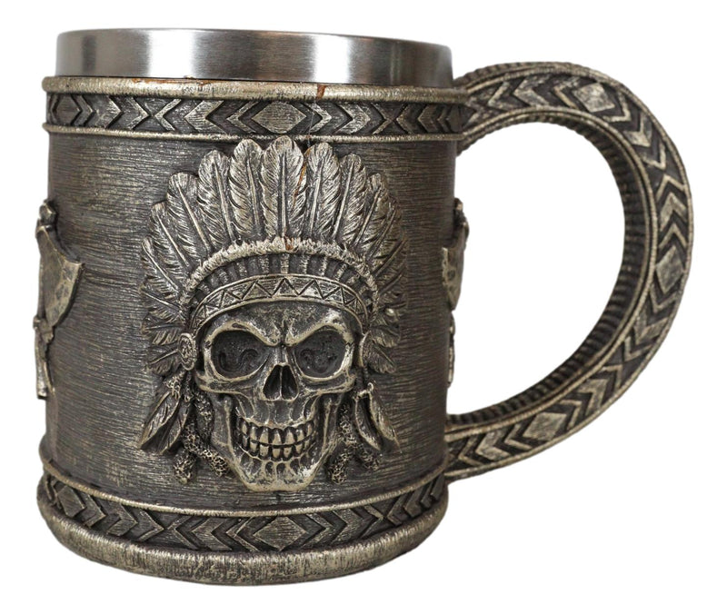 Native Indian Chief With Headdress Roach Skull And Crossed Axes Coffee Mug Cup