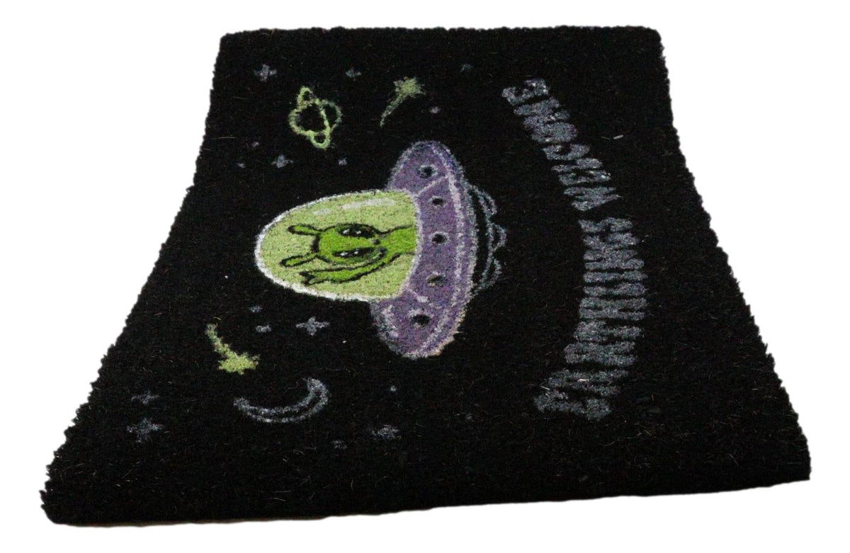 Ebros Earthlings Welcome Alien UFO Spaceship Black Coir Doormat 24 x 16 Inches