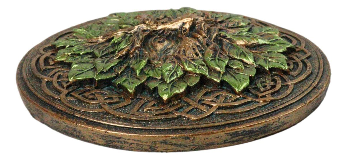 Green Man Tree Spirit Round Medallion Celtic Knot Incense Burner Ash Catcher