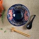 Red Koi Fishes Ceramic Ramen Rice Bowl With Soup Spoon Chopsticks And Rest Set
