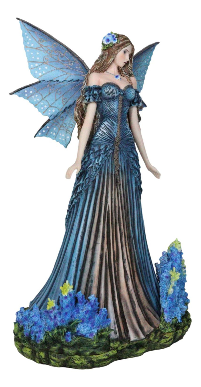 Large 17"H Blue And Purple Beautiful Lavender Garden Meadows Fairy Figurine