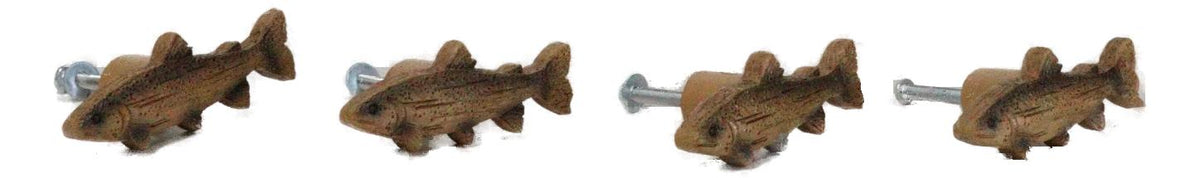 Set Of 4 Western Nautical Marine Trout Fish Faux Wooden Cabinet Door Pull Knobs