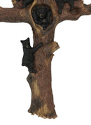 Western Playful Climbing Black Bear Cubs With Mama Bear Faux Tree Log Wall Cross