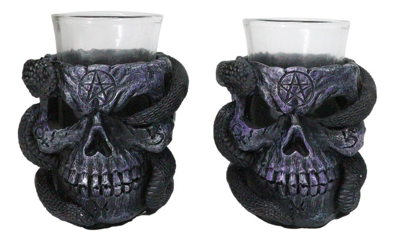 Set Of 2 Ossuary Gothic Pentagram Slitherin Skull And Serpent Snake Shot Glasses