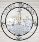 Large 24" Rustic Western Praying Cowboy Cowgirl God Bless Metal Wall Circle Sign
