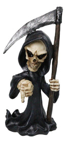 Grim Reaper Holding Scythe Figurine with Thumbs Down Gesture, Gothic Skeleton