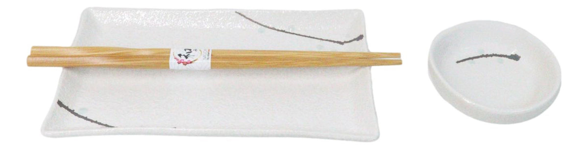Yukino Hana Porcelain Sushi Plates Sauce Dishes Chopsticks Dinnerware Set For 2