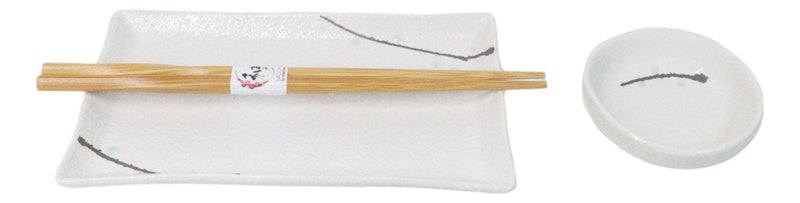Yukino Hana Porcelain Sushi Plates Sauce Dishes Chopsticks Dinnerware Set For 2