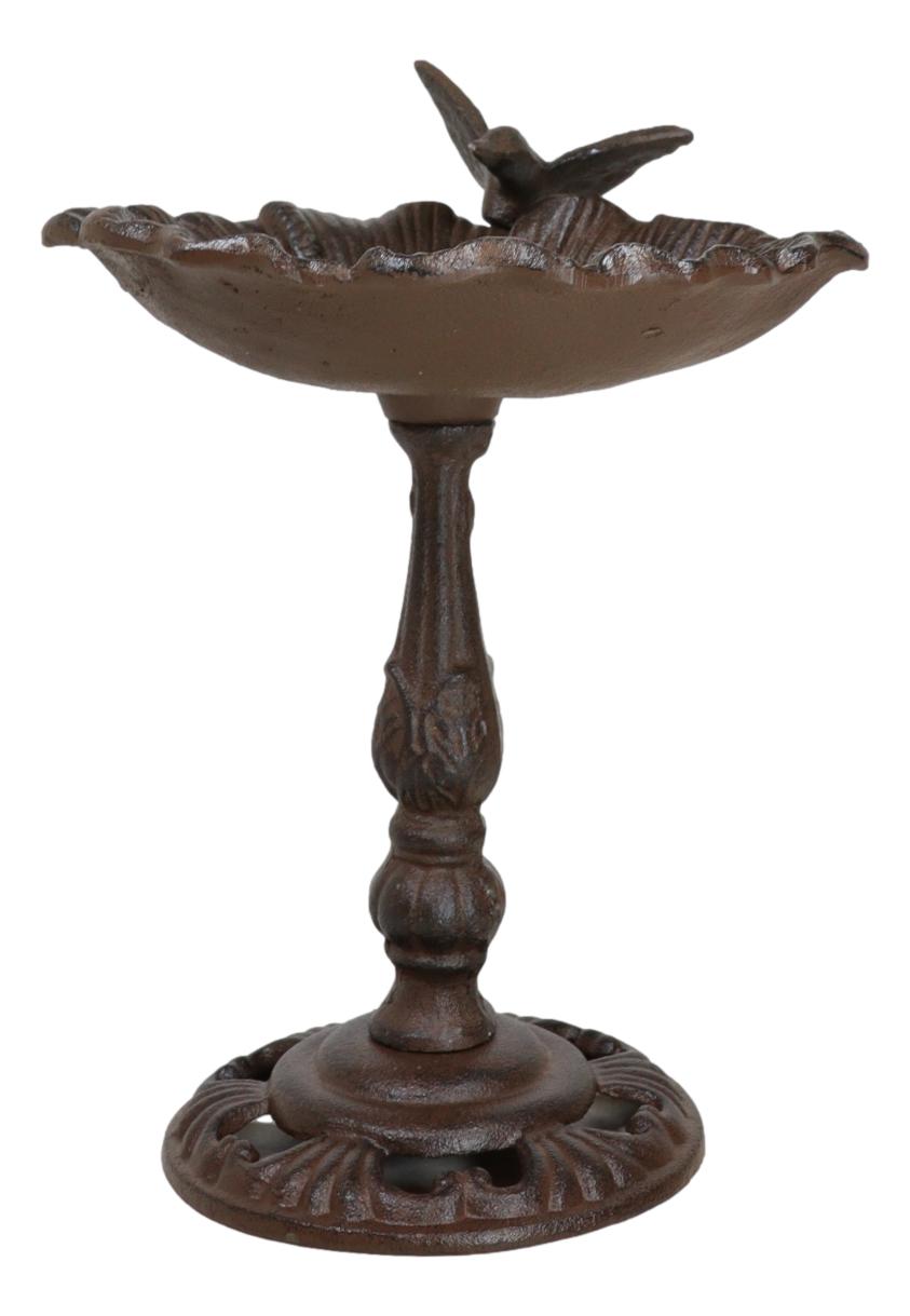 Rustic Cast Iron Hummingbird Perching On Flower Garden Bird Feeder Bath 10.5"H - Ebros Gift
