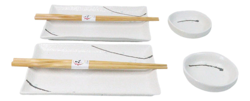Yukino Hana Porcelain Sushi Plates Sauce Dishes Chopsticks Dinnerware Set For 2