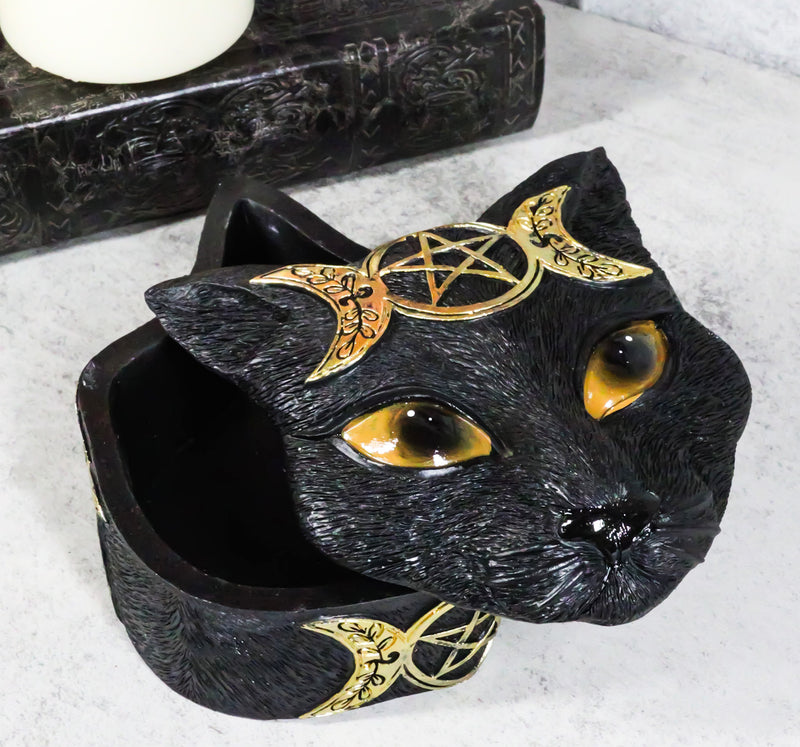 Wicca Magic Black Cat With Triple Moon Goddess Symbol Decorative Jewelry Box