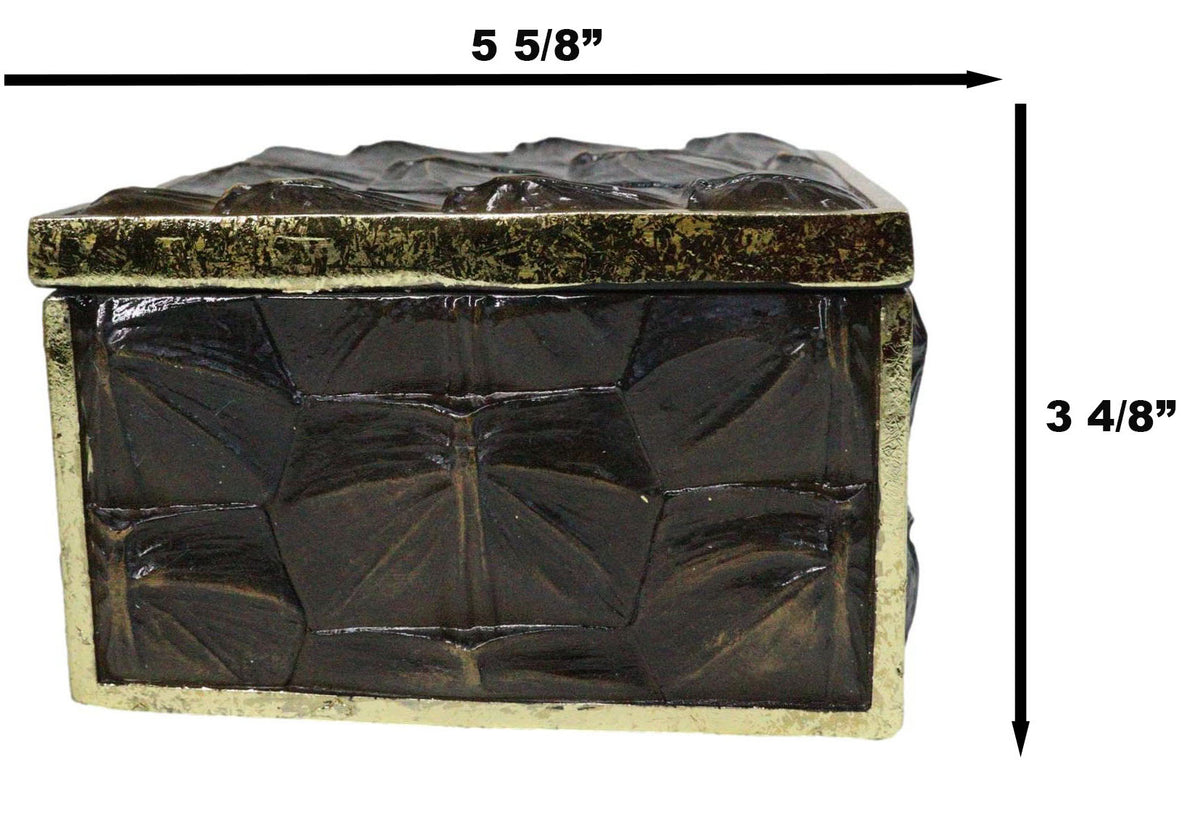 Faux Turtle Shell Print With Gold Trim Small Jewelry Trinket Box Figurine 5" L