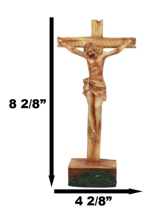 Passion Of Jesus Christ Nailed To The Cross In Faux Cedar Wood Finish Figurine
