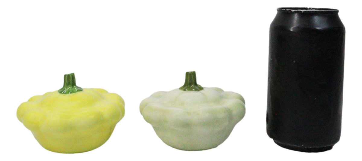 Ceramic Autumn Festive Yellow And Green Squash Salt And Pepper Shakers Set - Ebros Gift