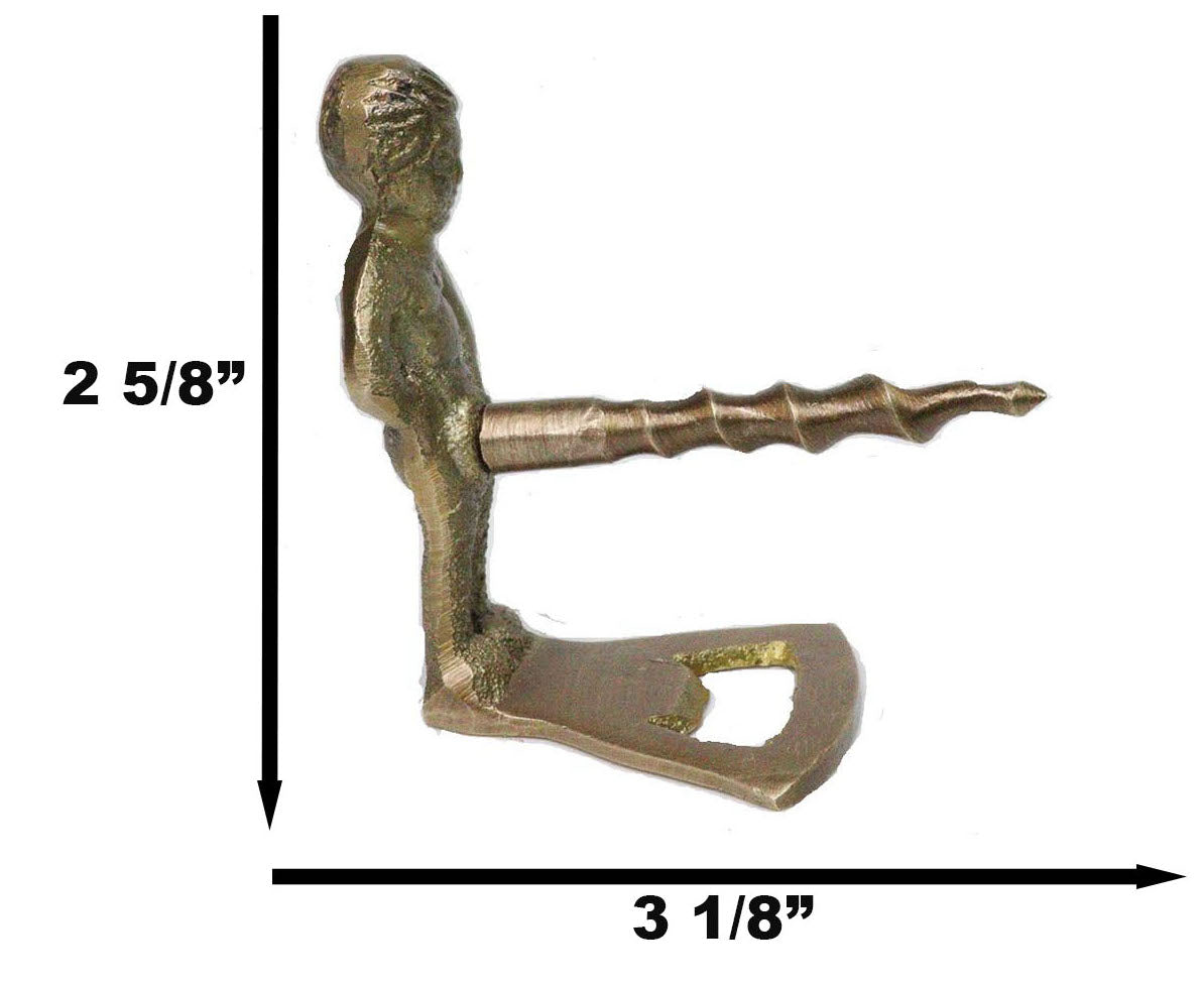 Set Of 2 Whimsical Brass Naughty Peeing Boy Corkscrew Wine Bottle Cork Opener