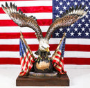 Large 20"H Bald Eagle On Globe With American Flags One Nation Under God Statue