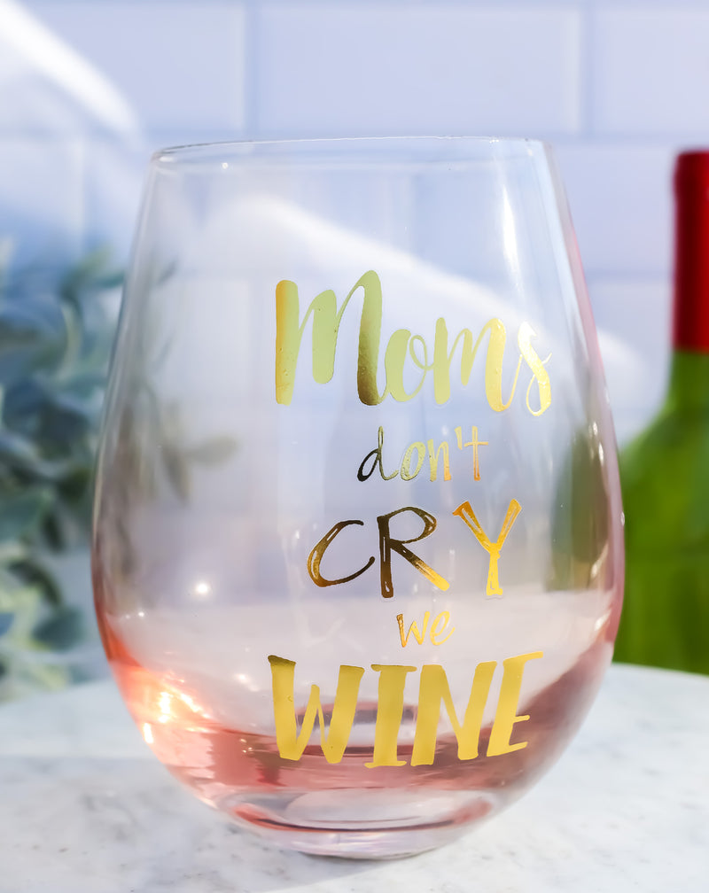 Pack Of 4 Mom's Don't Cry We Wine Metallic Gold Prints Stemless Wine Glasses