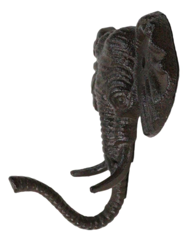 Pack Of 2 Rustic Cast Iron Safari Elephant Trunk Up Wall Hook Hanger Sculpture