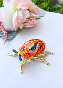 Orange Ladybird Beetle Ladybug Pewter Austrian Crystals Trinket Jewelry Box