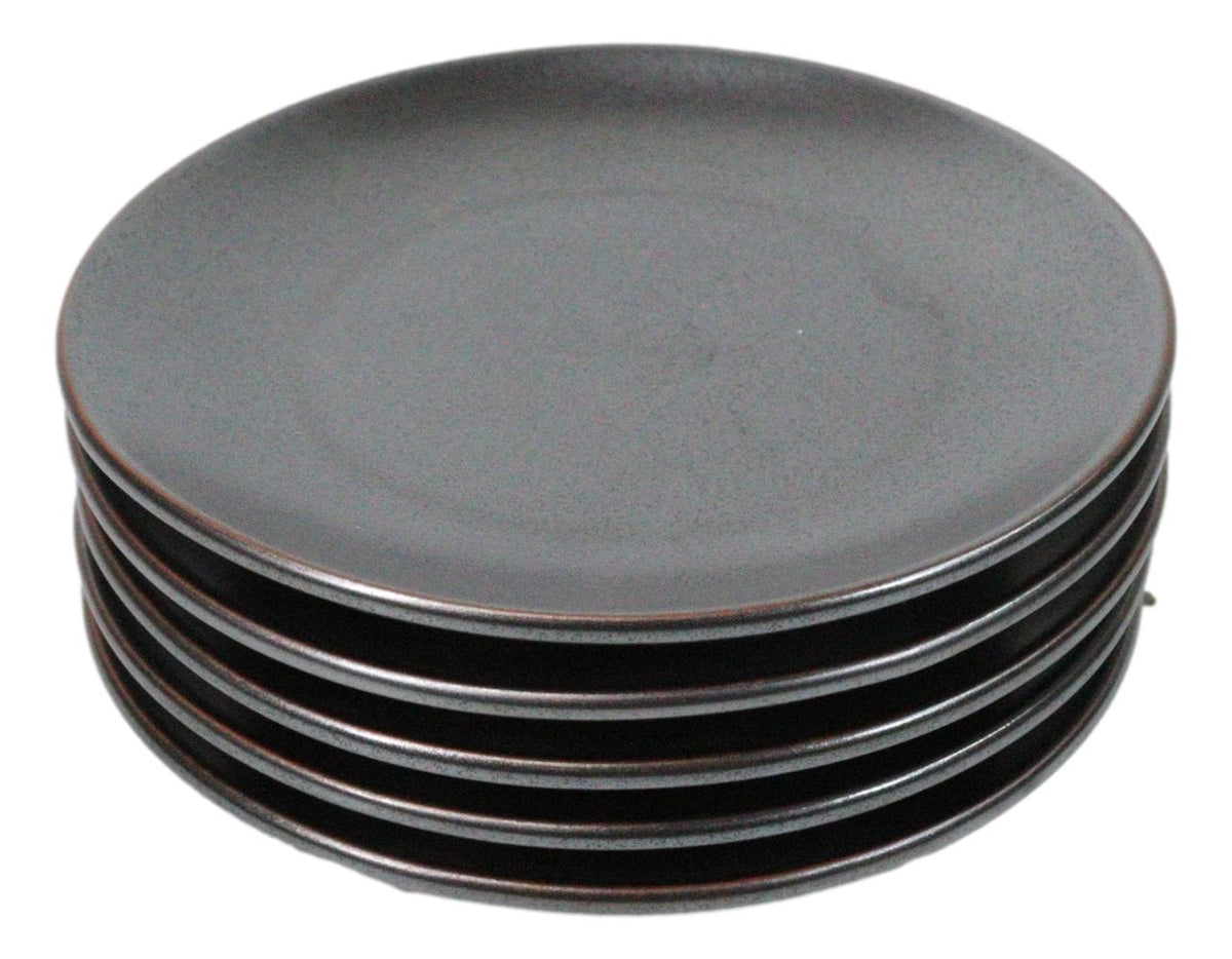 Set Of 5 Black Tetsu Kesho Round Appetizer Dessert Salad Ceramic Plates 6"D