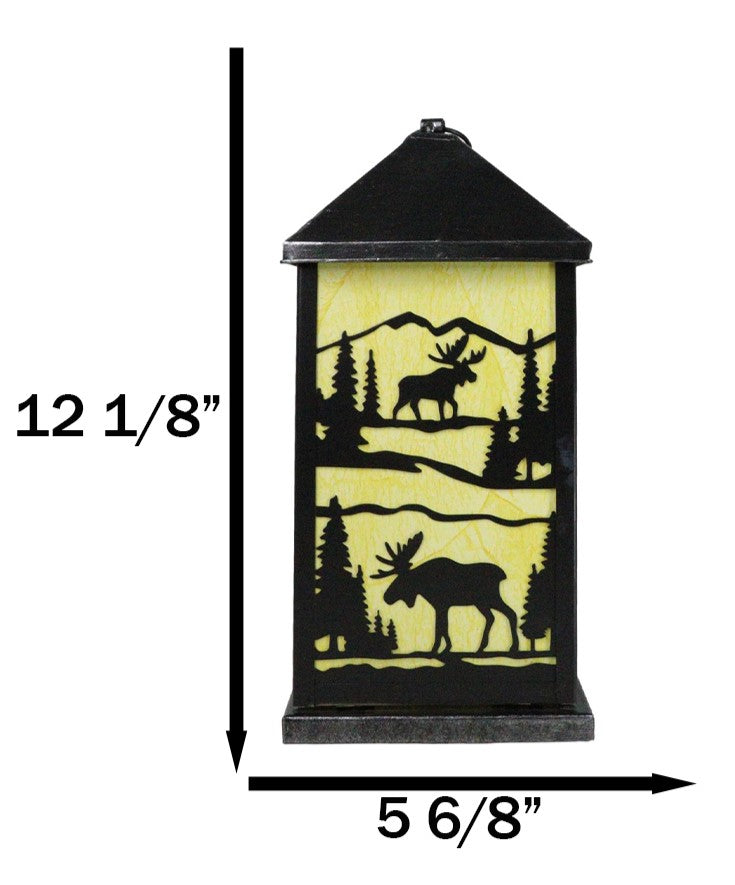 Rustic Deer Moose Scenic Forest Mountains Electric Metal Wall Or Floor Lantern - Ebros Gift