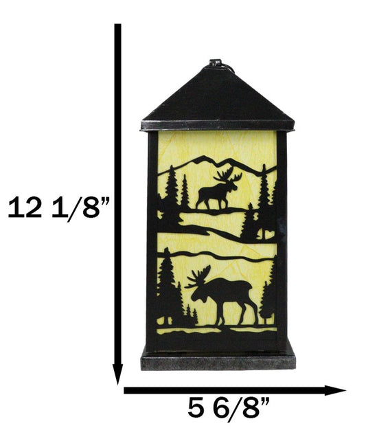 Rustic Deer Moose Scenic Forest Mountains Electric Metal Wall Or Floor Lantern - Ebros Gift