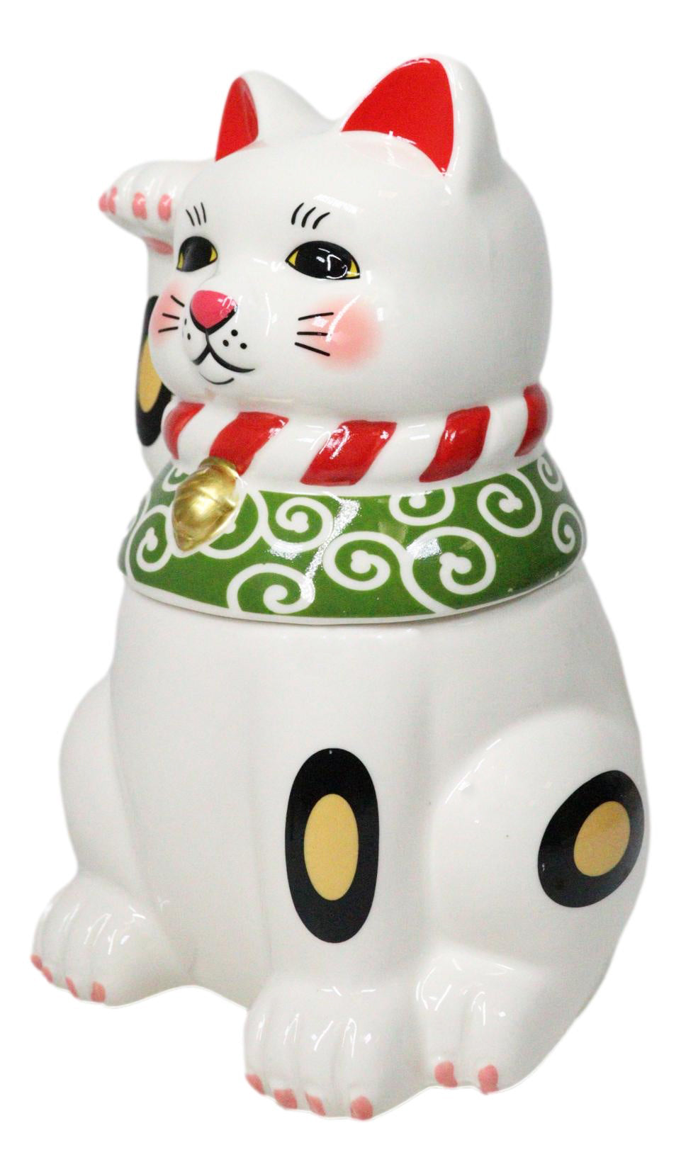 Japanese Maneki Neko Lucky Fortune Charm Cat Ceramic Cookie Jar Figurine